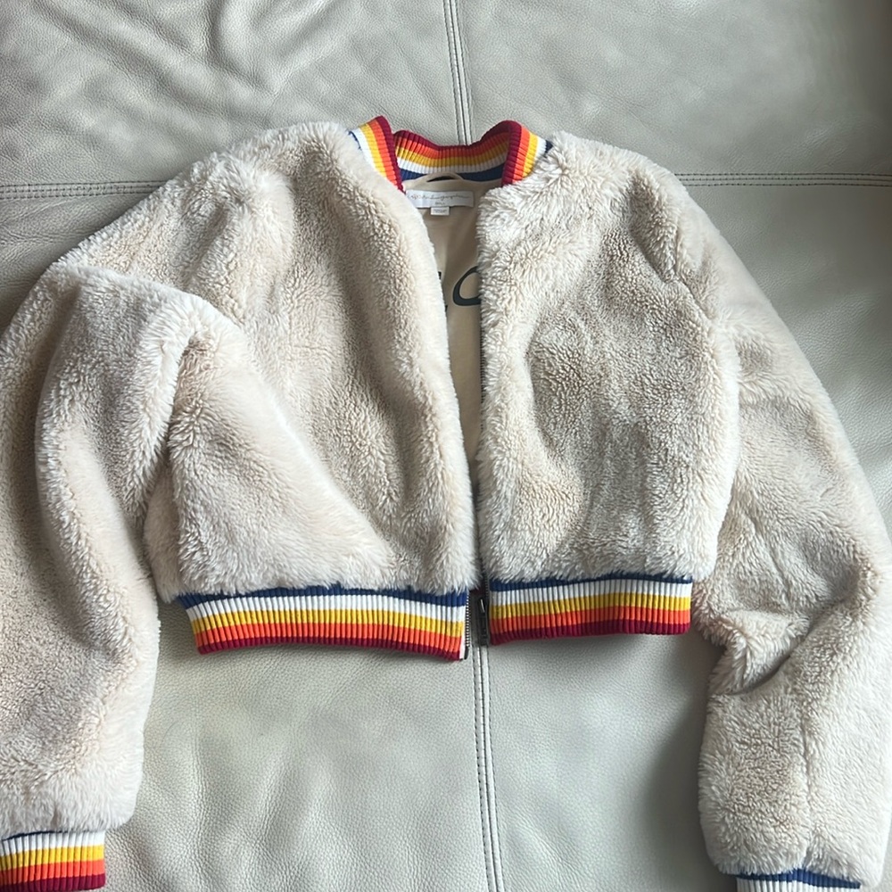 Furry Cream Spiritual Gangster bomber size small with rainbow 🌈 collars